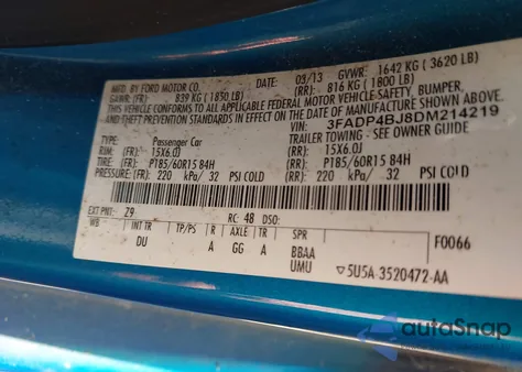 2013 Ford Fiesta Se z USA, uszkodzony, nr VIN 3FADP4BJ8DM214219